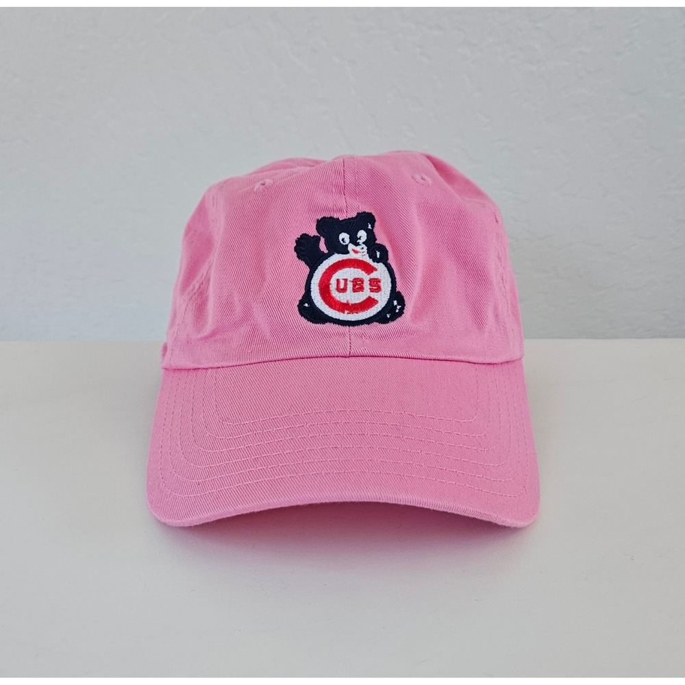 Vtg American Needle Chicago Cubs Bear Hat Pink Strapback Adjustable Cooperstown